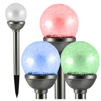 Lampa Ogrodowa LED Solarna Wbijana KULA SZKŁO Inox 8 cm RGB IP44