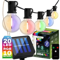 Girlanda Solarna Ogrodowa 20x LED Ozdobne Żarówki G50 10.6m 3000K RGB + Pilot EREMI LUMILED