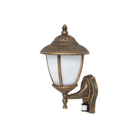 Lampa Ogrodowa Zewnętrzna Kinkiet Elewacyjny LED E27 IP43 z Czujnikiem Ruchu Złoty Klasyczny Madrid Rabalux
