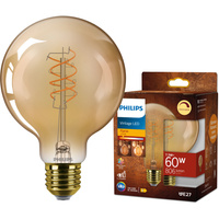 Żarówka LED E27 Kula G95 7.3W = 60W 806lm 2200K Ciepła CRI90 300° FILAMENT Vintage Bursztynowa Ściemnialna Decorative Philips