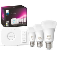 3PAK Żarówka LED E27 A60 9W CCT RGB PHILIPS HUE White & COLOR Ambiance Bluetooth Zigbee + Mostek Hue Bridge + Przełącznik Dimmer Switch