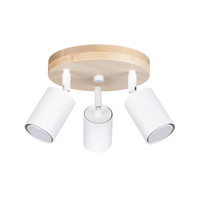 Lampa Sufitowa Oprawa Natynkowa SPOT TUBA Reflektor 3x GU10 Punktowa Ruchoma Tubularna Drewno Biała Skandynawska Verdo Sollux