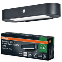 Kinkiet Solarny Ogrodowy Lampa Elewacyjna Zewnętrzna LED z Czujnikiem Ruchu i Zmierzchu 6W 540lm 4000K Neutralna Czarny IP44 Endura Osram