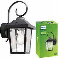 Kinkiet Ogrodowy Lampa Elewacyjna Zewnętrzna LATARNIA E27 IP44 Czarna Buzzard Philips