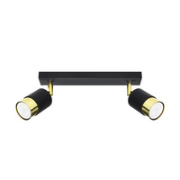 Lampa Sufitowa Oprawa Natynkowa SPOT TUBA Reflektor 2x GU10 Ruchoma Tubularna Czarna Złota Nowoczesna Nero Sollux