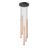 Lampa Sufitowa Wisząca Zwis 5x G9 Żyrandol Tubularna drewno Nowoczesna Pastelo Sollux