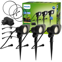 Zestaw 3x Lampa Ogrodowa Reflektor LED 6W 600lm 2700K IP44 Antracyt + Zasilacz Low Voltage 12V Philips