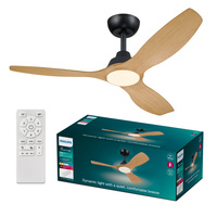 Wentylator Sufitowy 32W Lampa Sufitowa LED 24W 2650lm 3000/4300/6500K CCT Czarna Brązowa + Pilot Olas Philips