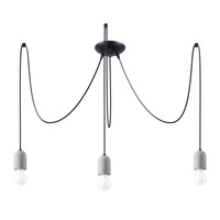 Lampa Sufitowa Wisząca Zwis 3x E27 Żyrandol Nieregularna Szara Czarna Minimalistyczna Neso Sollux