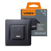 Gniazdo z Ramką USB-A + USB-C 20W 16A Natynkowe Czarne BINERA VIDEX