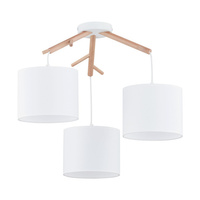 Lampa Sufitowa Wisząca ALBERO WHITE Żyrandol Biało-Drewniana Skandynawska 3xE27 6553 TK Lighting