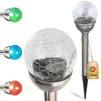 Lampa Ogrodowa LED Solarna Wbijana KULA SZKŁO Inox 8 cm RGB IP44