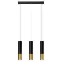 Lampa Sufitowa Oprawa Natynkowa SPOT TUBA 3x GU10 Wisząca Zwis Tubularna Czarna Złota Nowoczesna Loopez Sollux
