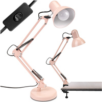 Lampka Biurkowa Kreślarska Stołowa E27 TOBI Pastelowy Różowy Lumiled + uchwyt na blat