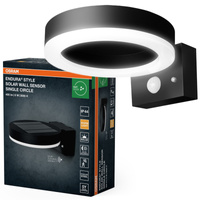 Kinkiet Ogrodowy Lampa Elewacyjna Zewnętrzna LED z Czujnikiem Ruchu i Zmierzchu 6W 400lm 3000K Ciepła Ściemnialna Czarny IP44 Endura Osram