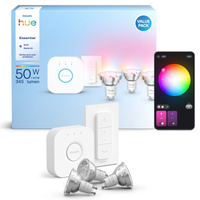 3x Żarówka LED GU10 Reflektor PAR16 4,7W = 50W 345lm 2200-6500K CCT + RGB SMART Inteligentna Bluetooth ZigBee White and Color Ambiance + Mostek Bridge + Regulator Pilot Philips HUE Essential