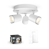 Lampa Natynkowa Łazienkowa Reflektor LED Spot Adore Okrągły Biały 3x 5W IP44 CCT PHILIPS HUE Bluetooth + Przełącznik Dimmer Switch