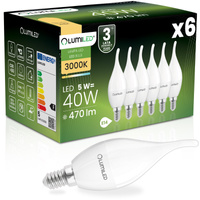 6x Żarówka LED E14 Świeczka BA35 5W = 40W 470lm 3000K Ciepła 180° LUMILED