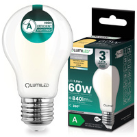 Żarówka LED E27 A60 3,8W 840lm = 60W 2700K Ciepła 360° Filament KLASA A LUMILED