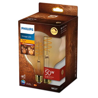 Żarówka LED Globe E27 G120 7.3W = 50W 640lm 2200K Ciepła Filament Bursztynowa PHILIPS Ściemnialna