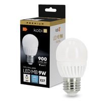Żarówka LED E27 Kulka 9W 900lm 6000K Zimna 200° Premium Kobi