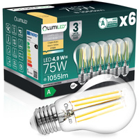 6x Żarówka LED E27 A60 4,9W 1055lm = 75W 2700K Ciepła 360° Filament KLASA A LUMILED