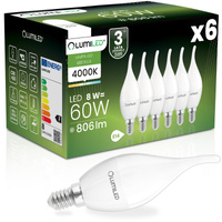 6x Żarówka LED E14 Świeczka BA35 8W = 60W 806lm 4000K Neutralna 180° LUMILED